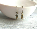 Tiny Tribal Earrings - little Boho spear arrow point small daggers in antique brass/bronze - triangle arrowhead minimalist everyday style - Constant Baubling
