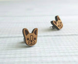 Boston Terrier Earrings, French Bulldog earring, Boston Terrier studs, stainless steel studs, Boston Terrier jewelry, wood dog, dog face - Constant Baubling