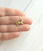 Unicorn Earrings - small gold brass rearing prancing magical mythical creature - fairy tale horse spiral horn - Scotland Scottish symbol - Constant Baubling
