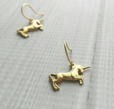 Unicorn Earrings - small gold brass rearing prancing magical mythical creature - fairy tale horse spiral horn - Scotland Scottish symbol - Constant Baubling