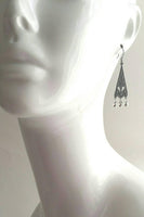 Copper Chandelier Earrings - oxidized dangle teardrops on ornate flourish triangle, handmade antique boho style, 2 inch rustic earring - Constant Baubling