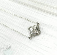Silver Clover Necklace, small silver clover necklace, luck necklace, antique silver, 4 lobe pendant, ornate necklace, St Patrick's Day gift - Constant Baubling