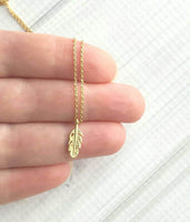 Little Feather Necklace - gold small pendant symbol charm - simple minimalist delicate fine chain - symbolic tiny bird plume - petite leaf - Constant Baubling