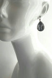 Navy Blue Pink Earrings, hypoallergenic lever back, stainless steel earring, big salmon leaf, pear shape, large navy blue leaves, glass drop - Constant Baubling