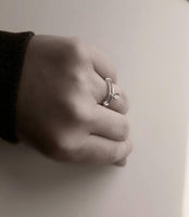 Silver Leaf Ring, adjustable ring, bangle bracelet style ring, tiny charm dangle, celebrity trend, single loop size 5 6 7 8 9 band gift her - Constant Baubling