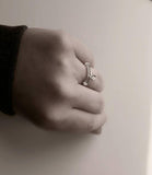 Silver Leaf Ring, adjustable ring, bangle bracelet style ring, tiny charm dangle, celebrity trend, single loop size 5 6 7 8 9 band gift her - Constant Baubling