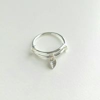 Silver Leaf Ring, adjustable ring, bangle bracelet style ring, tiny charm dangle, celebrity trend, single loop size 5 6 7 8 9 band gift her - Constant Baubling