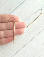 Rose Gold Stick Earrings, long thin bar earring, line earring, rose gold bar earring, long thin cylinder earring, long tube earring, modern - Constant Baubling