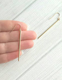 Rose Gold Stick Earrings, long thin bar earring, line earring, rose gold bar earring, long thin cylinder earring, long tube earring, modern - Constant Baubling