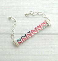 Woven Bracelet - silver chain adjustable stripe chevron zig zag pink blue white navy diagonal pattern - cotton braid knot thread string - Constant Baubling