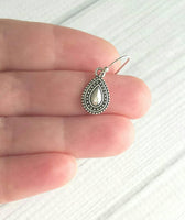 Small Silver Drop Earrings - antique black accent Bali beaded ethnic design - little simple ball dot edge - Boho Bohemian teardrop - Constant Baubling