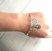 Hindu Bangle Bracelet, yogi bracelet, silver bangle, elephant bracelet, deity charm, lotus symbol charm, spiritual jewelry, rebirth success - Constant Baubling