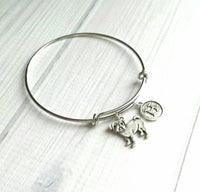 Pug Bracelet - silver bangle adjustable double loop pet dog charm - personalized letter initial monogram - fawn black flat squish face baby - Constant Baubling