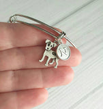 Jack Russell Bracelet, silver bangle, adjustable bangle, double loop bangle, terrier charm, Jack Russell jewelry, letter monogram custom dog - Constant Baubling
