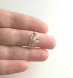 Silver Leaf Ring, adjustable ring, bangle bracelet style ring, tiny charm dangle, celebrity trend, single loop size 5 6 7 8 9 band gift her - Constant Baubling