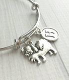 Pekingese Bracelet - silver bangle adjustable double loop pet dog charm - personalized letter - toy breed puppy royal China flat face smoosh - Constant Baubling