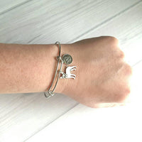 English Bulldog Bracelet - adjustable silver bangle double loop pet dog charm - personalized letter - flat face puppy British mascot snort - Constant Baubling