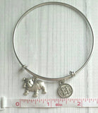 English Bulldog Bracelet - adjustable silver bangle double loop pet dog charm - personalized letter - flat face puppy British mascot snort - Constant Baubling