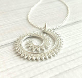 Whirlwind Necklace - silver spiral curl pendant of princess crown wire swirl - intricate filigree unique fancy coil - delicate thin chain - Constant Baubling