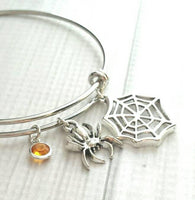 Spider Web Bracelet, spider bracelet, Halloween bracelet Halloween jewelry, spider jewelry, arachnid jewelry, silver spider bangle spiderweb - Constant Baubling