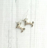 Unicorn Earrings - little silver antiqued oxidized magical mythical creature - small fairy tale horse spiral horn - Scotland Scottish symbol - Constant Baubling