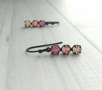 Pink Crystal Earrings, matte black earring, black dangle earring, pink rose peach, Swarovski crystal earring, small dangle earring, little - Constant Baubling