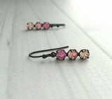 Pink Crystal Earrings, matte black earring, black dangle earring, pink rose peach, Swarovski crystal earring, small dangle earring, little - Constant Baubling