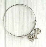 Pekingese Bracelet - silver bangle adjustable double loop pet dog charm - personalized letter - toy breed puppy royal China flat face smoosh - Constant Baubling