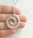 Whirlwind Necklace - silver spiral curl pendant of princess crown wire swirl - intricate filigree unique fancy coil - delicate thin chain - Constant Baubling