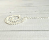Whirlwind Necklace - silver spiral curl pendant of princess crown wire swirl - intricate filigree unique fancy coil - delicate thin chain - Constant Baubling