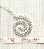 Whirlwind Necklace - silver spiral curl pendant of princess crown wire swirl - intricate filigree unique fancy coil - delicate thin chain - Constant Baubling