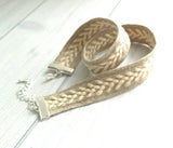 Wide Wrap Bracelet, braided bracelet, double wrap, oatmeal beige cream white, sweater bracelet, silver adjustable, arrow bracelet knit style - Constant Baubling