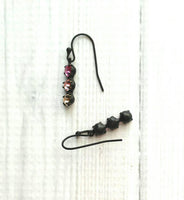 Purple Crystal Earrings, purple earring, hot pink earring, fuchsia earring, matte black earrings, dainty purple earring, small black earring - Constant Baubling