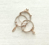 Rose Gold Ring - adjustable pink bangle bracelet style - choose tiny dainty charm dangle ball feather leaf cone - wire loop 5 6 7 8 9 band - Constant Baubling