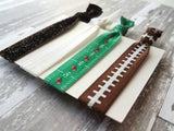 Football Hair Ribbon Set - elastic knot stretch tie accessory ponytail holder - sports laces field yard line fan mom powderpuff coach gift - Constant Baubling
