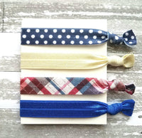 Polka Dot Hair Band Set, plaid hair tie, red navy cobalt blue ivory white, elastic hair band, stretch tie, ponytail holder, girl ladies gift - Constant Baubling