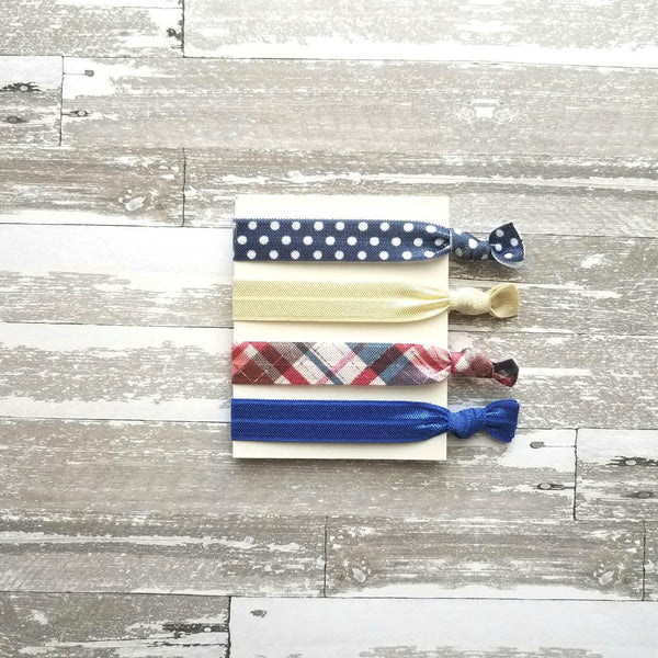 Polka Dot Hair Band Set, plaid hair tie, red navy cobalt blue ivory white, elastic hair band, stretch tie, ponytail holder, girl ladies gift - Constant Baubling
