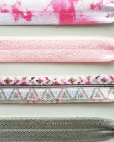 Pink Aztec Hair Band Set - tribal knot elastic tie gray ponytail holder accessory - women girls sparkle tie dye print glitter bow gift - Constant Baubling