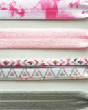 Pink Aztec Hair Band Set - tribal knot elastic tie gray ponytail holder accessory - women girls sparkle tie dye print glitter bow gift - Constant Baubling