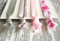 Pink Aztec Hair Band Set - tribal knot elastic tie gray ponytail holder accessory - women girls sparkle tie dye print glitter bow gift - Constant Baubling