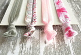 Pink Aztec Hair Band Set - tribal knot elastic tie gray ponytail holder accessory - women girls sparkle tie dye print glitter bow gift - Constant Baubling