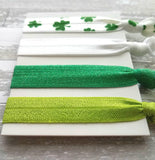 St Patrick's Day Accessory Set, shamrock hair tie, clover elastic band, St Patty's Day hair ribbon, girl hair band, shamrock ponytail holder - Constant Baubling