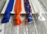 Blue Orange Hair Tie Set - cobalt ruffle tangerine coral white elastic ribbon flower ponytail holder bow pigtail band spring gift for her - Constant Baubling