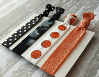 Basketball Hair Tie Set - orange black sports ball hoops net player coach mom fan gift - polka dot sparkle tie dye elastic knot band ribbon - Constant Baubling