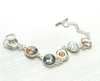 Winter Charm Bracelet, silver toggle clasp bracelet, sweater charm, wood charm, plaid charm, deer charm, silver charm bracelet, grey brown - Constant Baubling