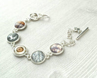 Winter Charm Bracelet, silver toggle clasp bracelet, sweater charm, wood charm, plaid charm, deer charm, silver charm bracelet, grey brown - Constant Baubling