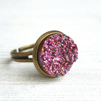 Sparkle Ring - purple FAUX drusy rock solitaire rough cut - rough bumpy chunky glitter pink magenta rainbow - imitation druzy round 6 7 8 9 - Constant Baubling