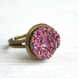 Sparkle Ring - purple FAUX drusy rock solitaire rough cut - rough bumpy chunky glitter pink magenta rainbow - imitation druzy round 6 7 8 9 - Constant Baubling