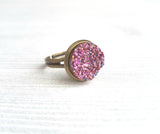 Sparkle Ring - purple FAUX drusy rock solitaire rough cut - rough bumpy chunky glitter pink magenta rainbow - imitation druzy round 6 7 8 9 - Constant Baubling