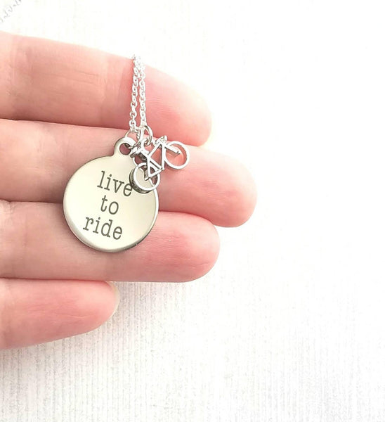 Bicycle Necklace, bike necklace, silver bike necklace, bicycle pendant, bicycle charm, bike pendant, cyclist necklace, live to ride, cycling - Constant Baubling